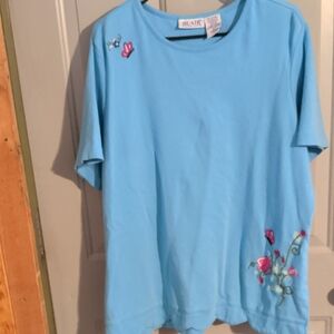 Blair Light Blue Women's Tee with Floral Embroidery